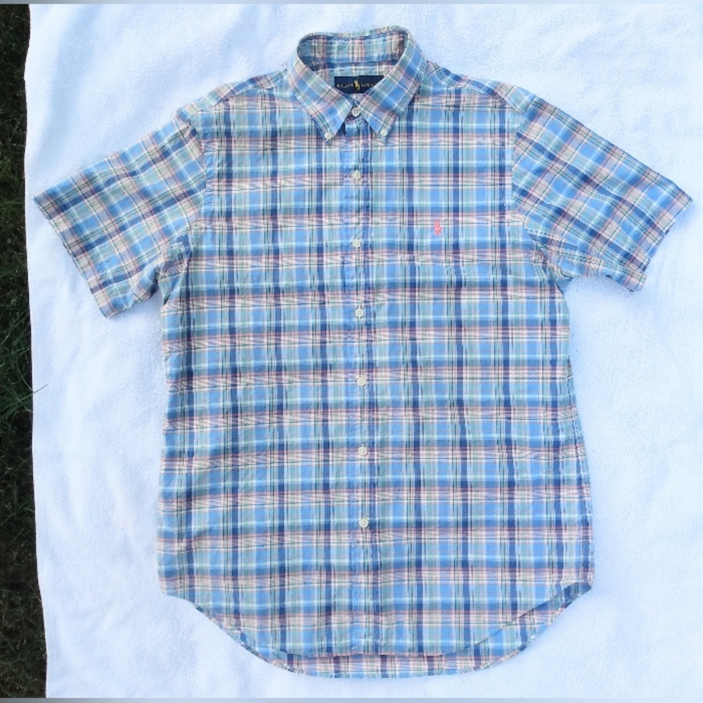 POLO Ralph Lauren Preppy Pink Pony Embroidery Light Cotton button up shirt M MED
